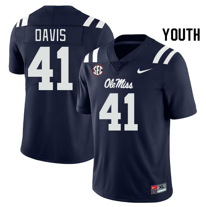 Youth #41 Caden Davis Ole Miss Rebels College Football Jerseys Stitched Sale-Navy